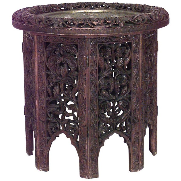 Asian Burmese Filigree Rosewood End Table For Sale