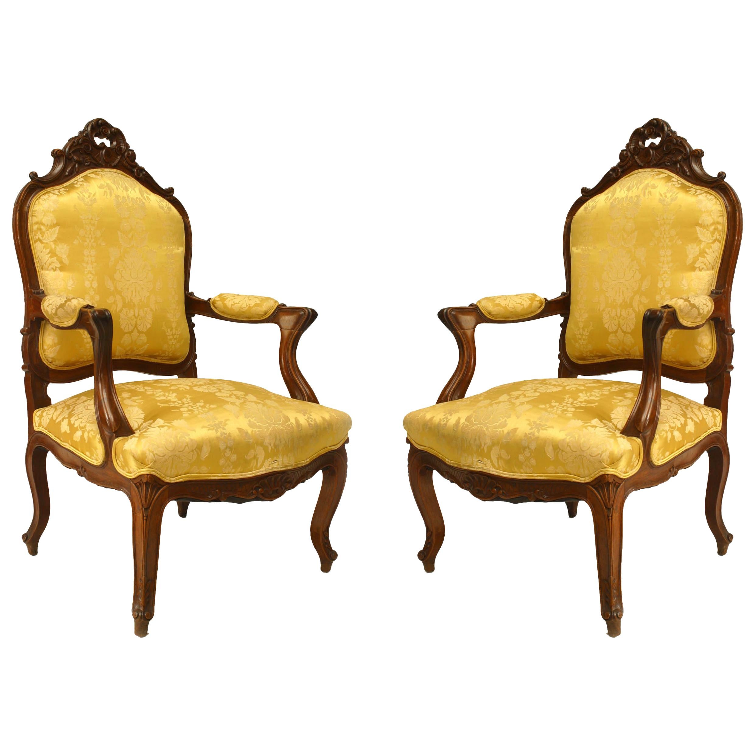 5-teiliges Louis XV.-Wohnzimmer-Set aus Gold und Damast