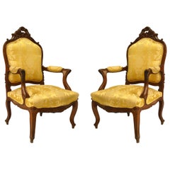 5-teiliges Louis XV.-Wohnzimmer-Set aus Gold und Damast