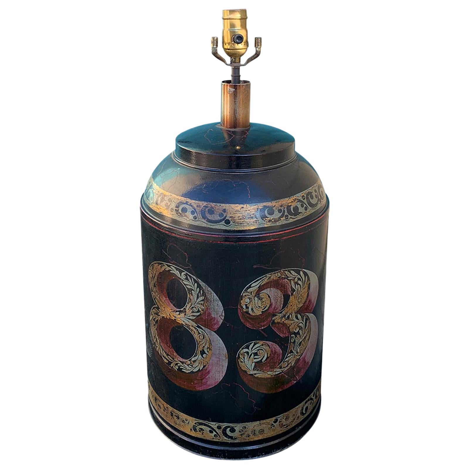 19th Century Tole Tea Tin Lamp, Marked 'Made in Italy'