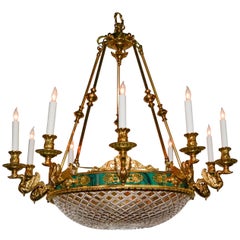 Italian Bronze and Cut Glass Empire Chandelier