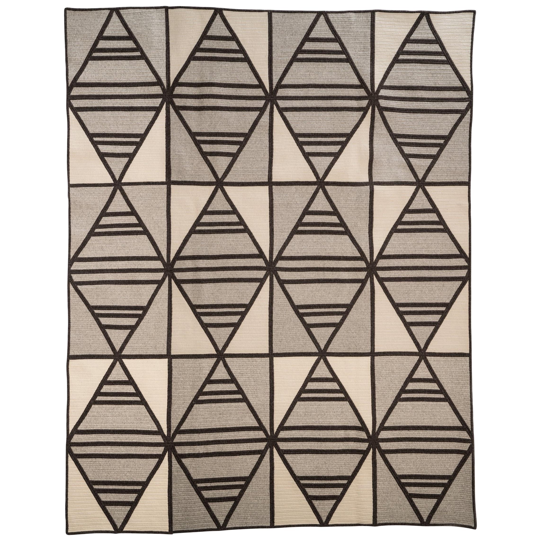 Shift Wool Rug in Brown, Grey and Cream, Custom Made in the USA For Sale