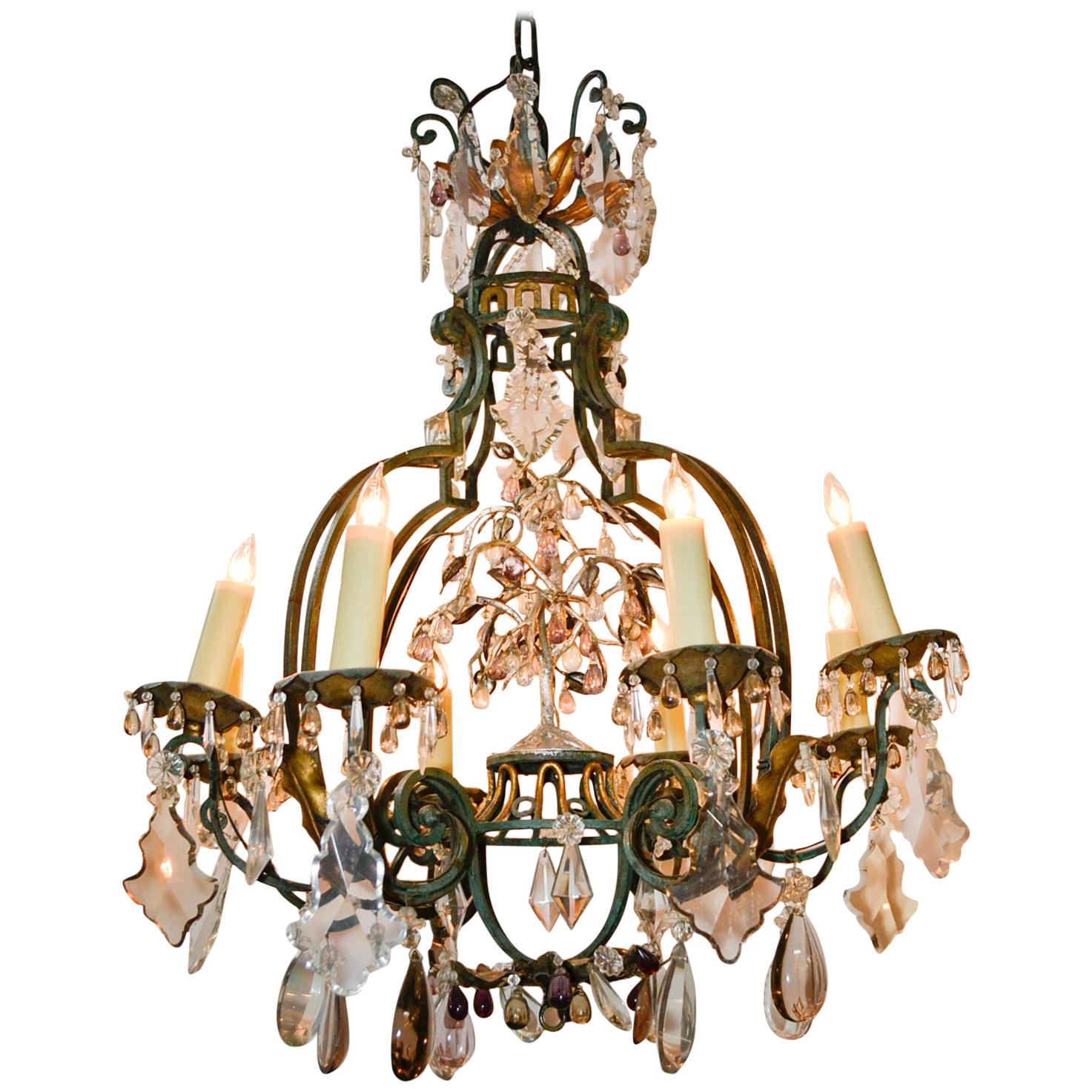19th Century French Iron and Crystal Chandelier For Sale