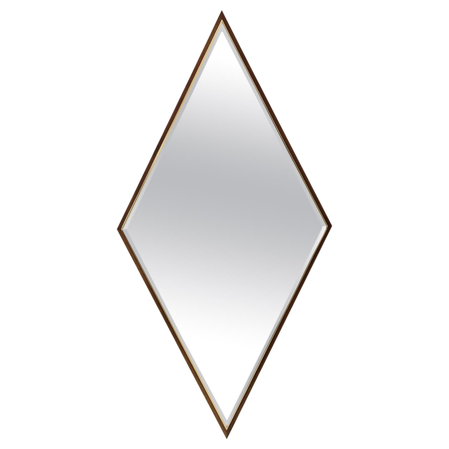 Walnut and Brass Diamond Mirror, circa 1960s