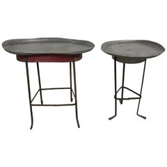 Pair of Tole Gueridon Metal Side Tables with Crimped Piecrust Tops