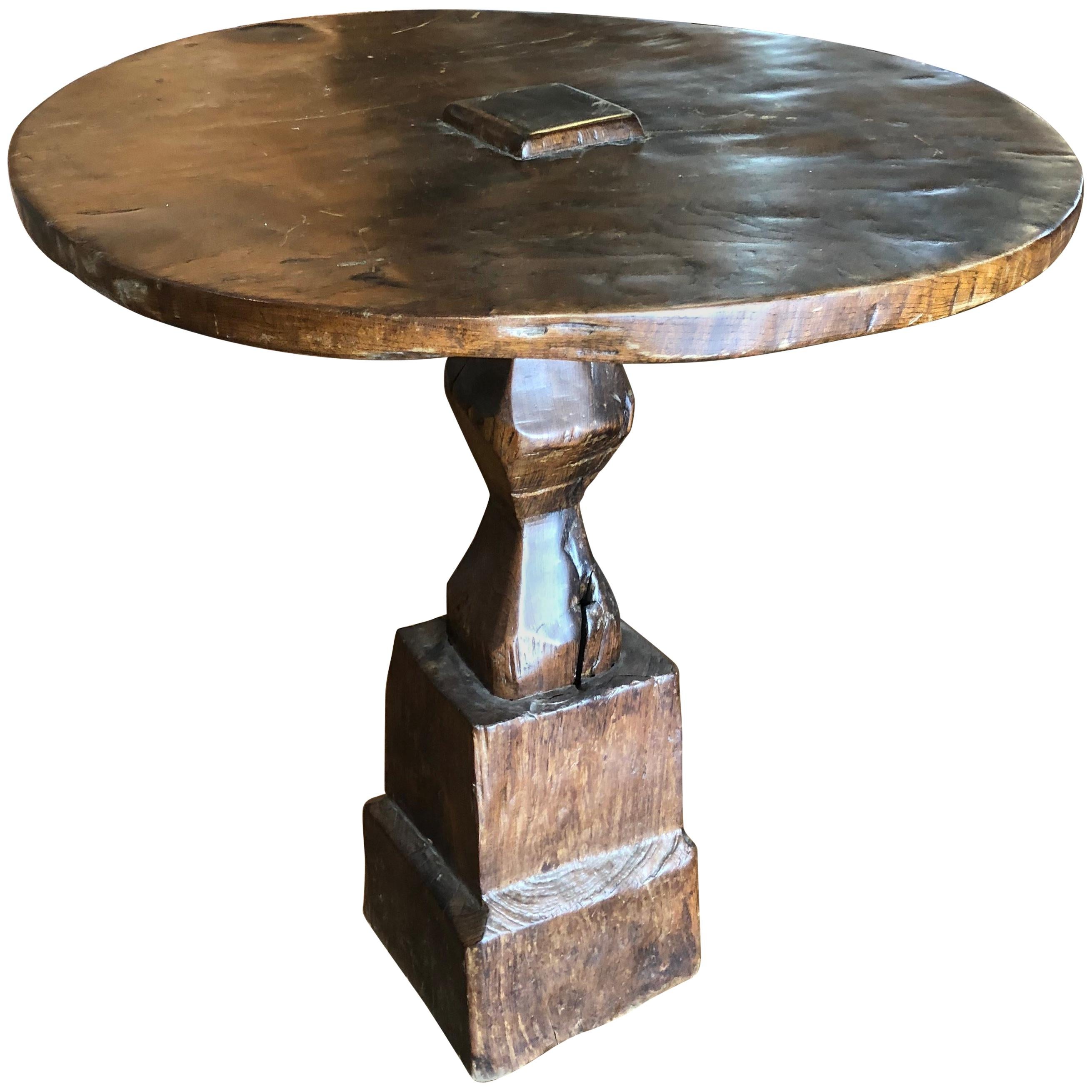 Primitive Indonesian Side Table with Round Top