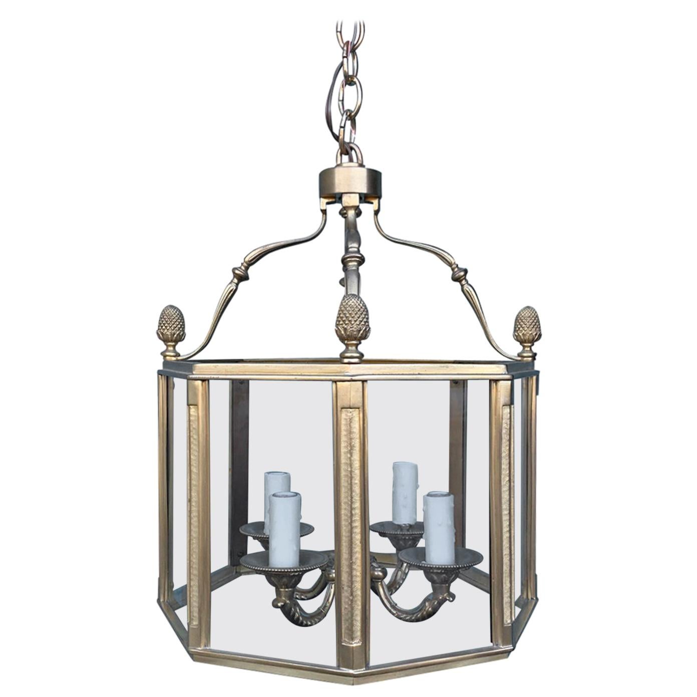20th Century Gilt Bronze Louis XVI Style Octagonal Four-Light Lantern