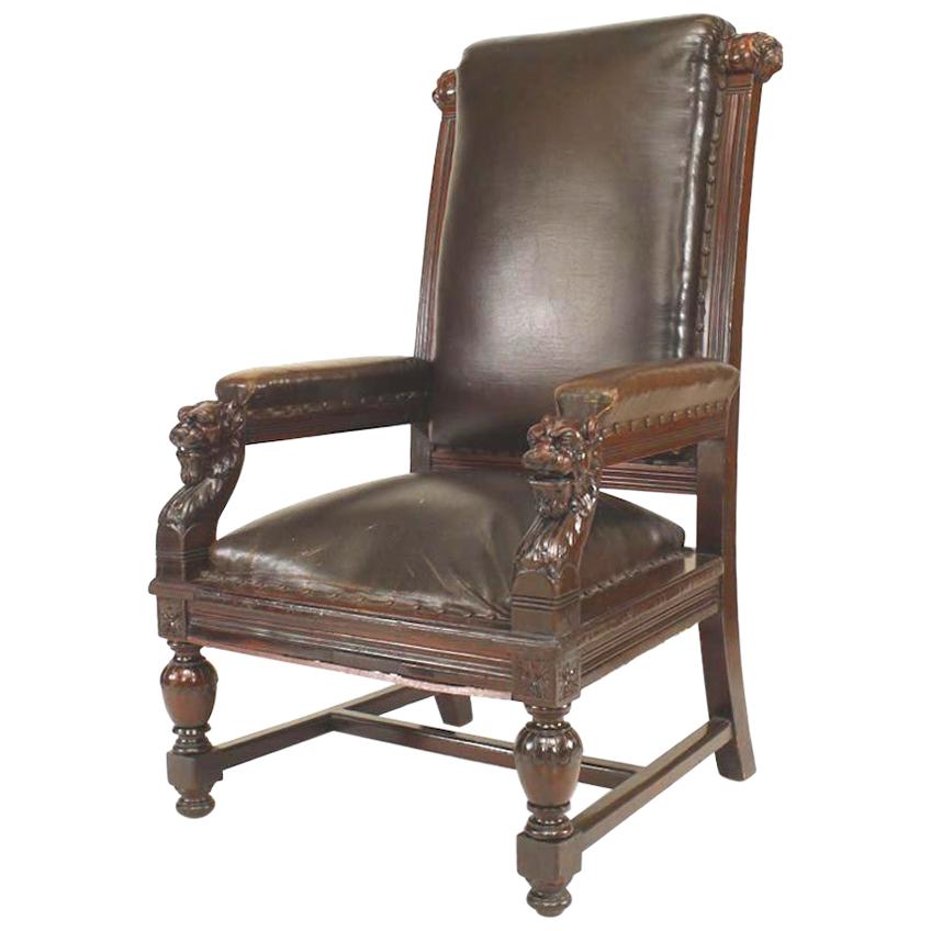 2 Similar English Victorian Leather Judges Chairs For Sale