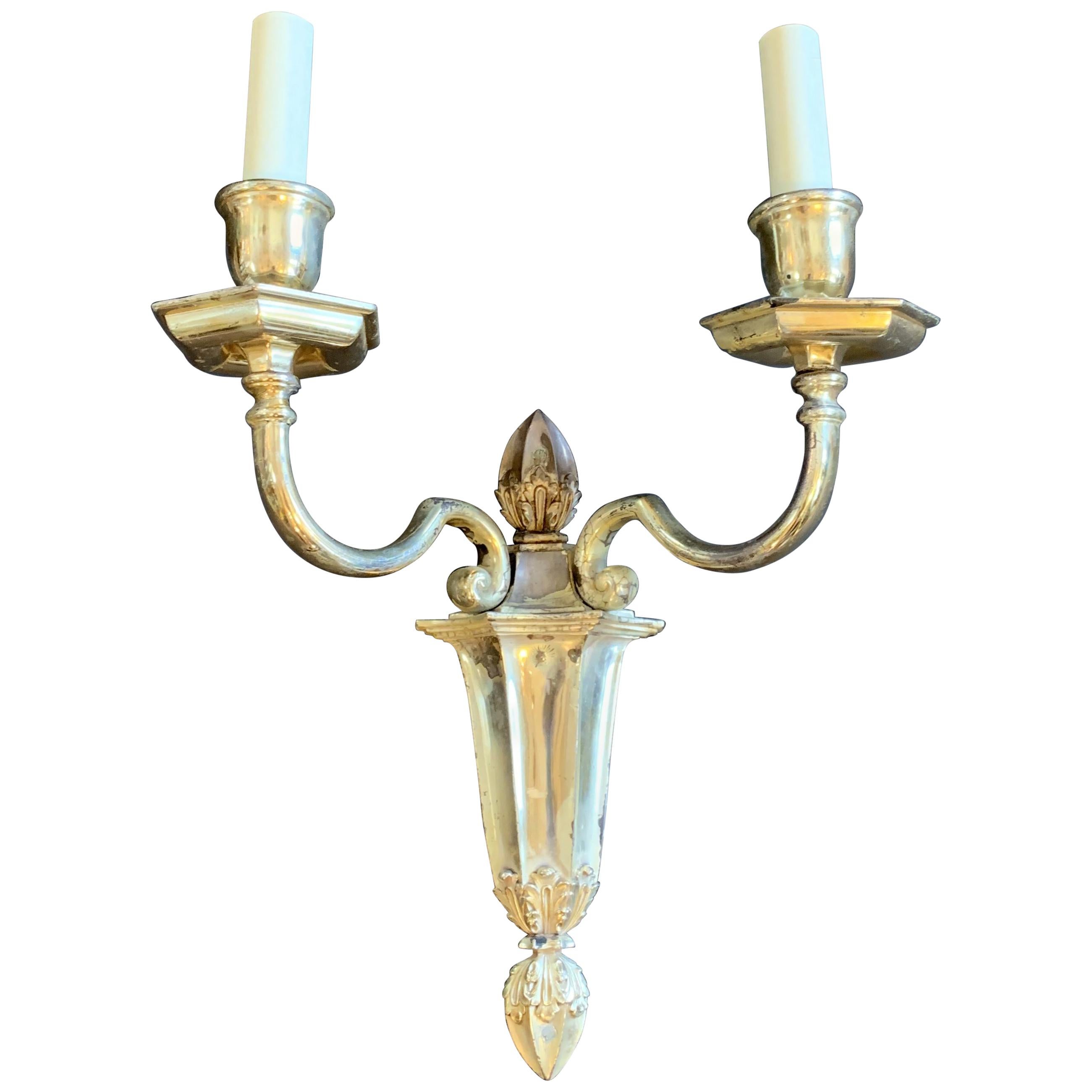 Wonderful Set of Four Caldwell Silvered Bronze Neoclassical 2-Light Sconces