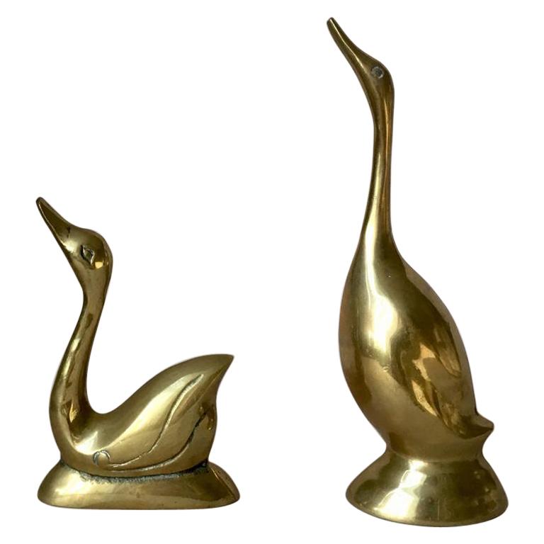Pair of Vintage German Brass Birds Figurines For Sale