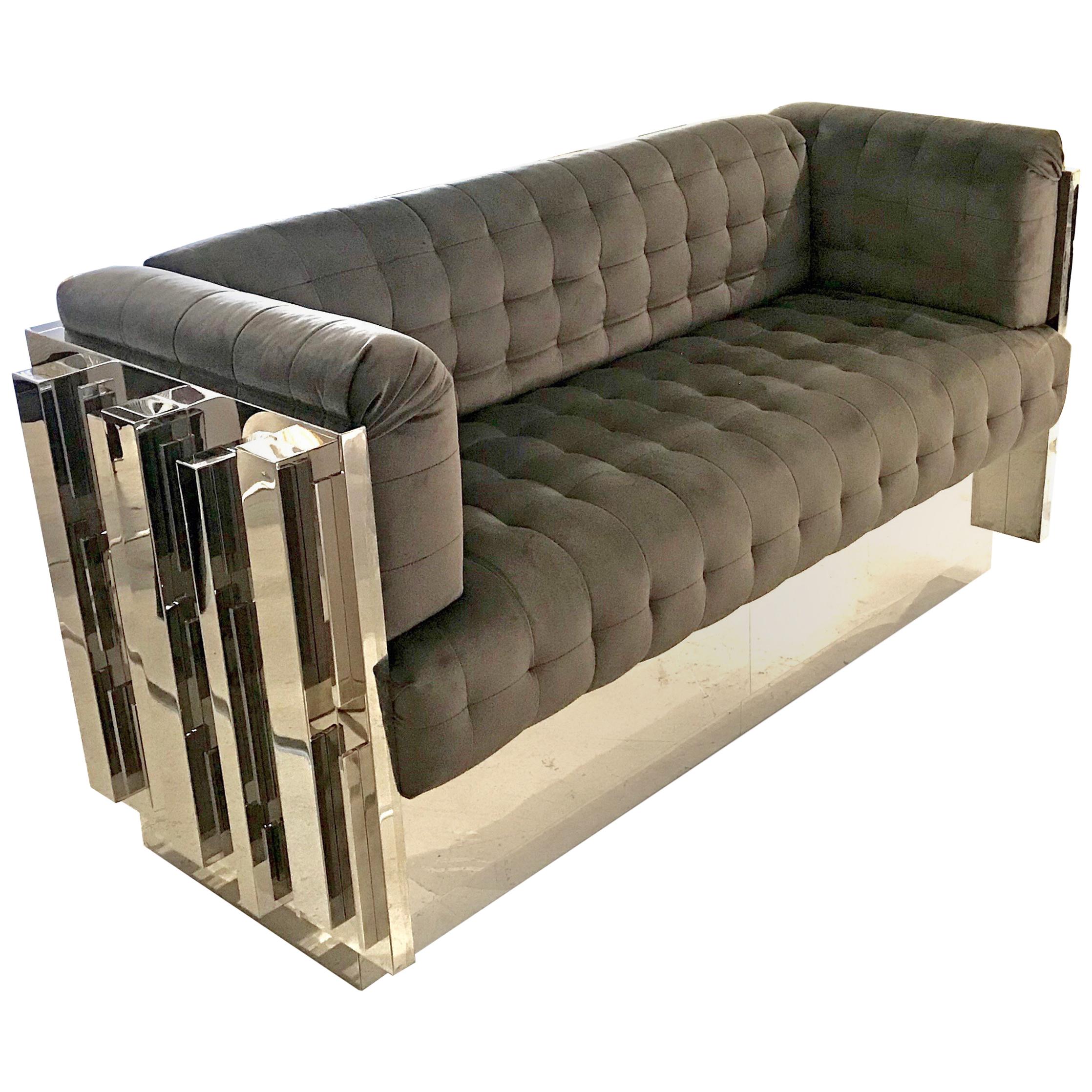 Contemporary Custom Made Mirror Polished Stainless Steel Sofa