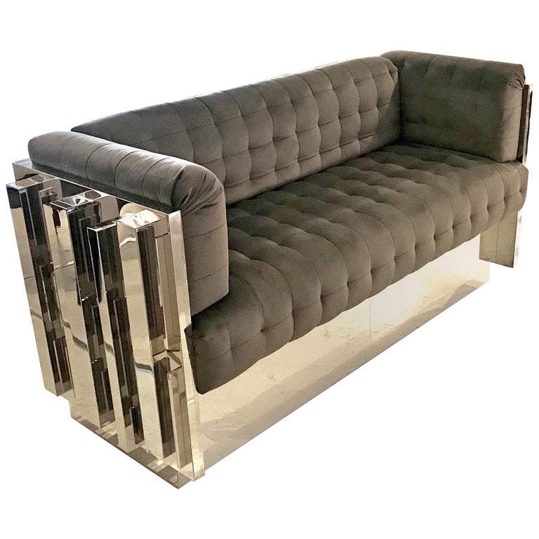 Contemporary Custom Made Mirror Polished Stainless Steel Sofa For Sale