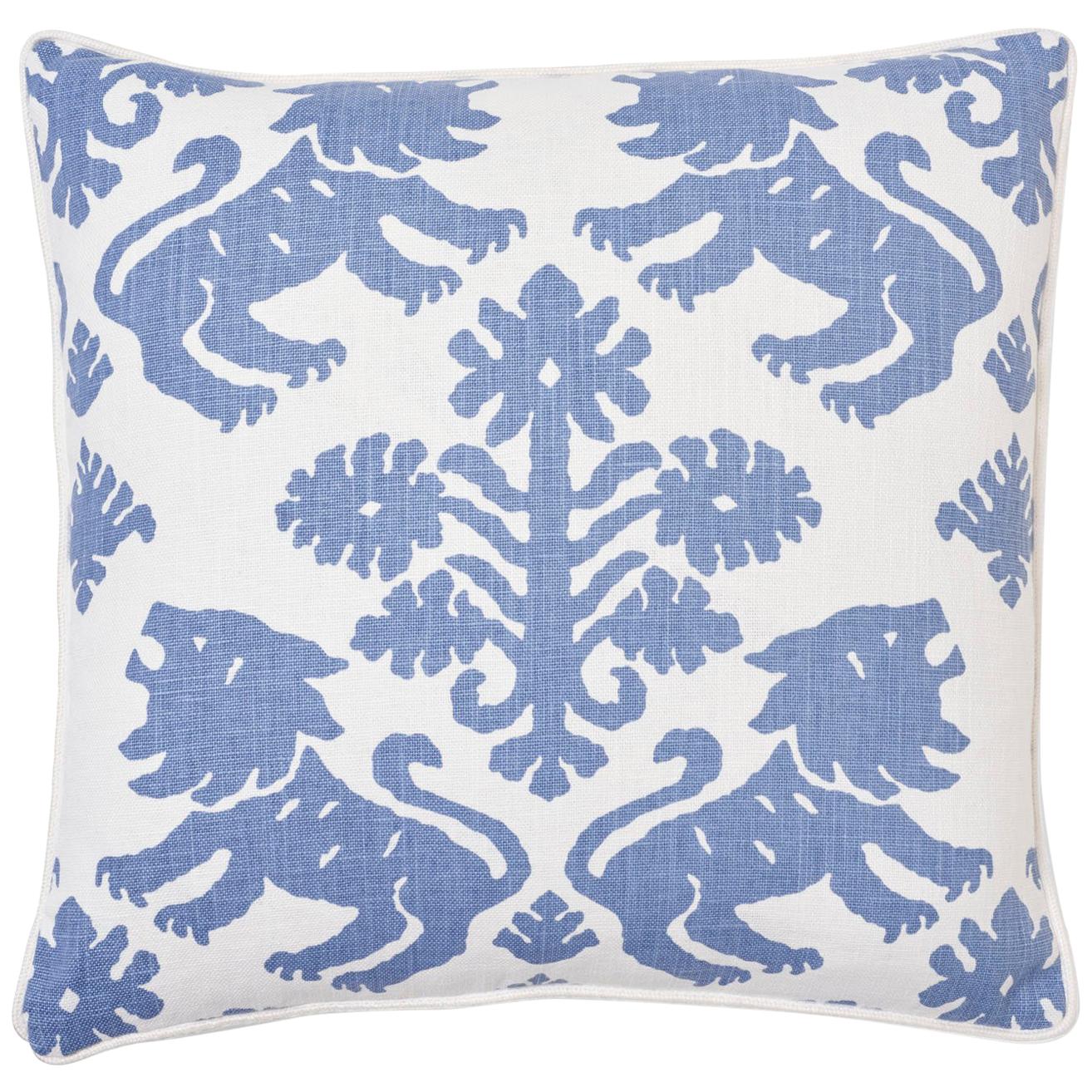 Schumacher Regalia Blue Two-Sided Linen Cotton Pillow For Sale