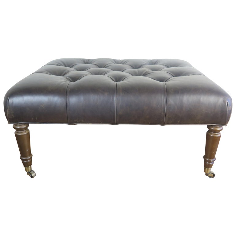 Lee Industries Leather Tufted Ottoman, Leather Tufted Ottoman