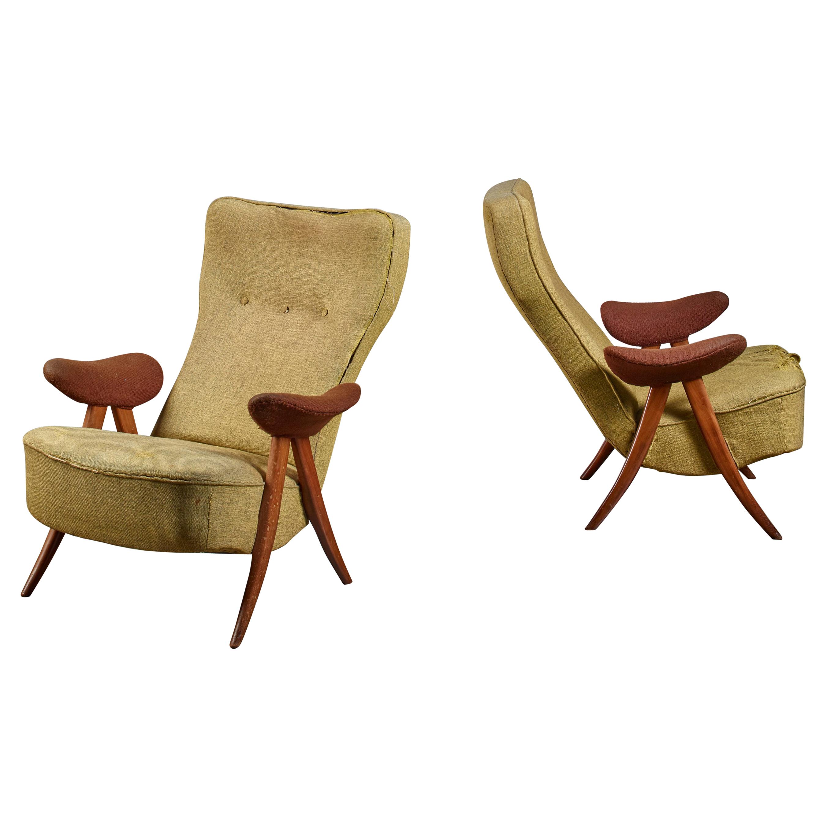 Pair of Theo Ruth Model 105 Chairs, the Netherlands, 1950s