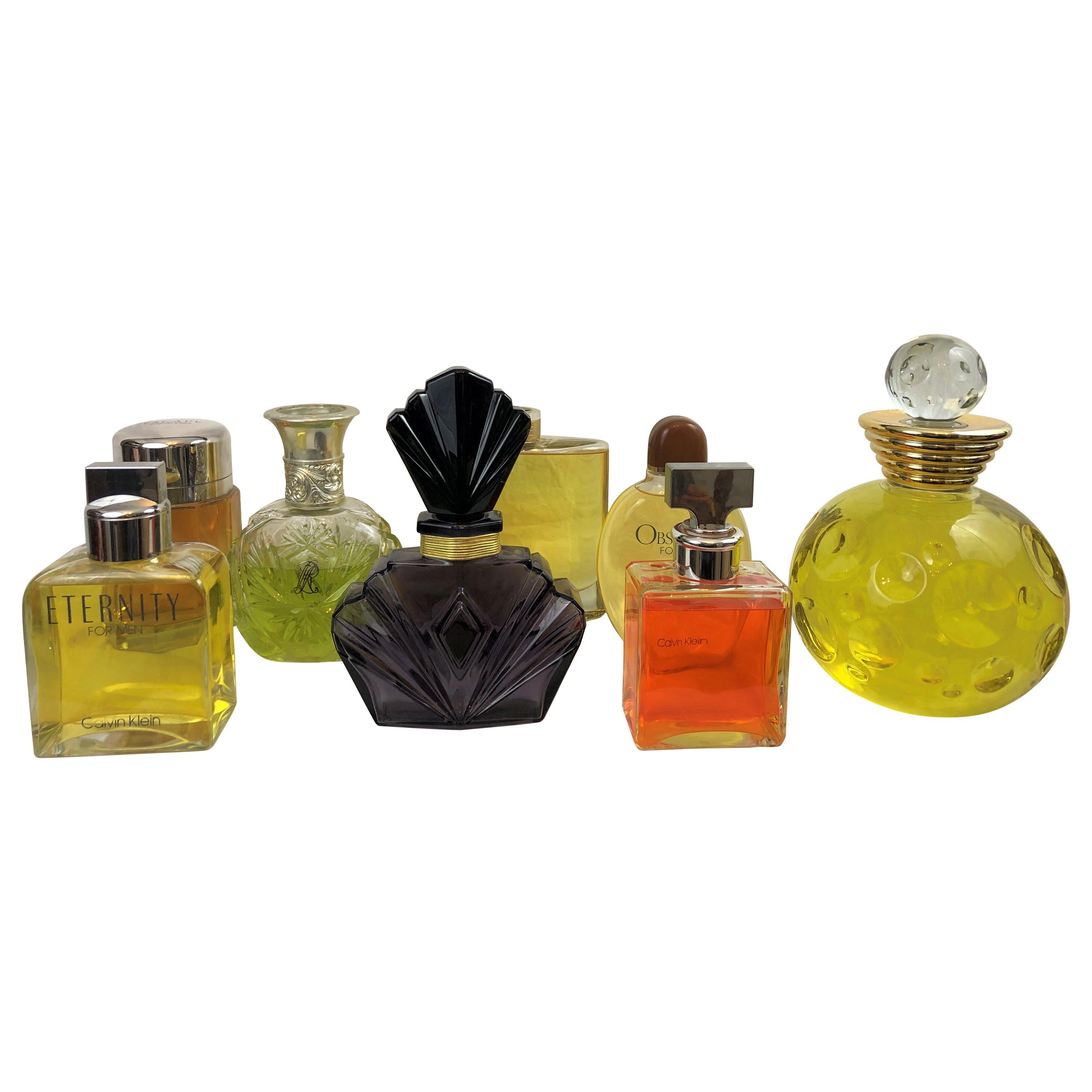 Eight Factice Perfume Store Display Bottles, Calvin Klien, Dior, Ralph Lauren For Sale