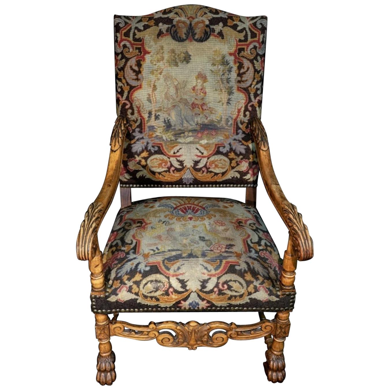 Carved Needlepoint Armchair at 1stDibs