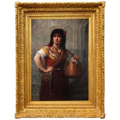 Antique Jules Salles-Wagner, French, 19th Century Oil on Canvas: Water Carrier