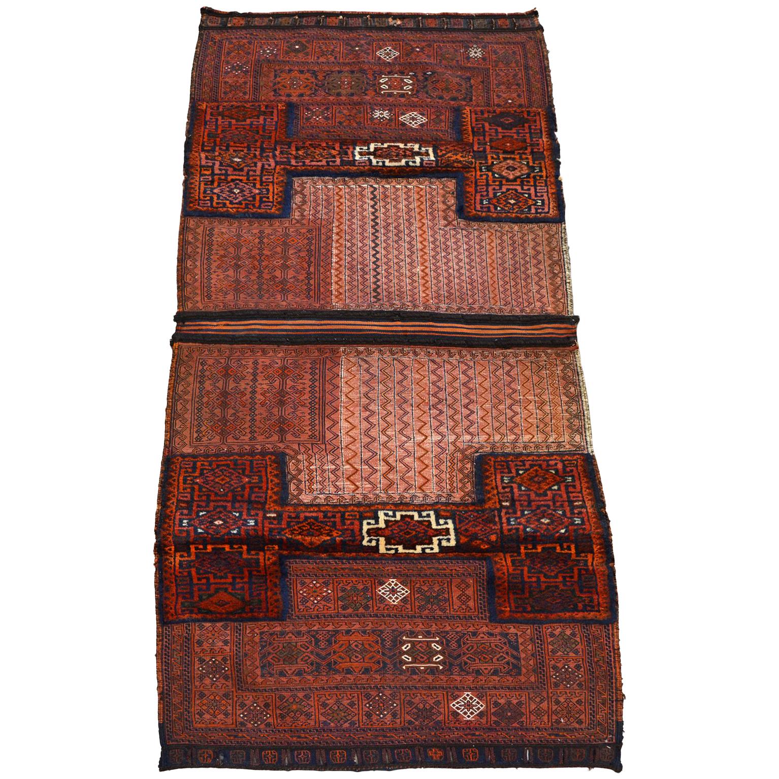 Antique 1890s Saddlebag with Soumak and Bakhtiari Persian Weaves For Sale
