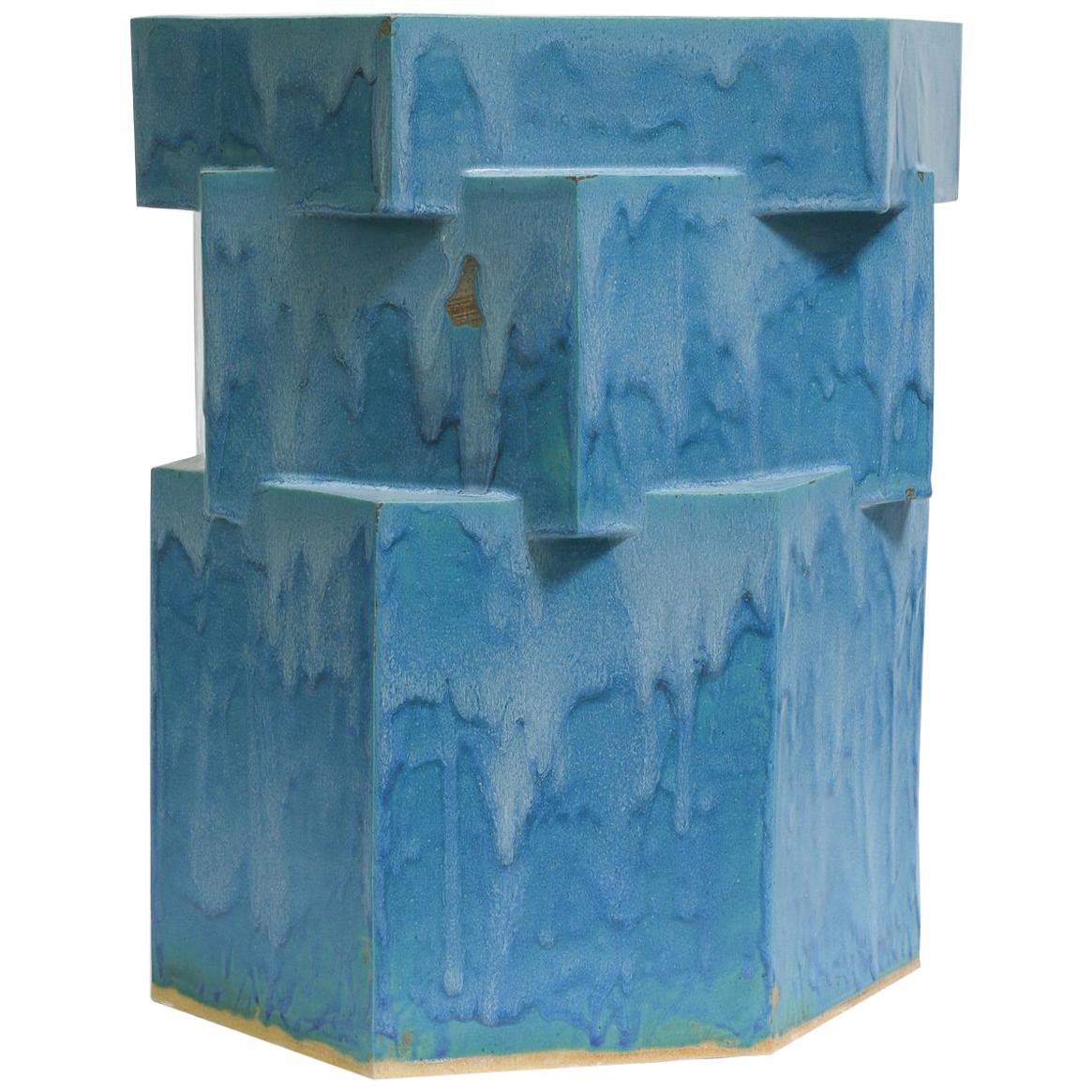 Extra Large Contemporary Ceramic Teal Hexagon Planter