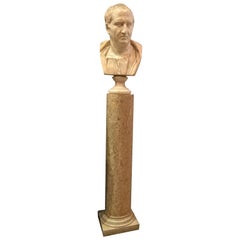19th C. Marble Bust of Marcus Tullius Cicero on  a Carved Column Base Sculpture