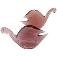 Exquisite Pair of Murano Pink Birds/Pigeons Glass Sculptures