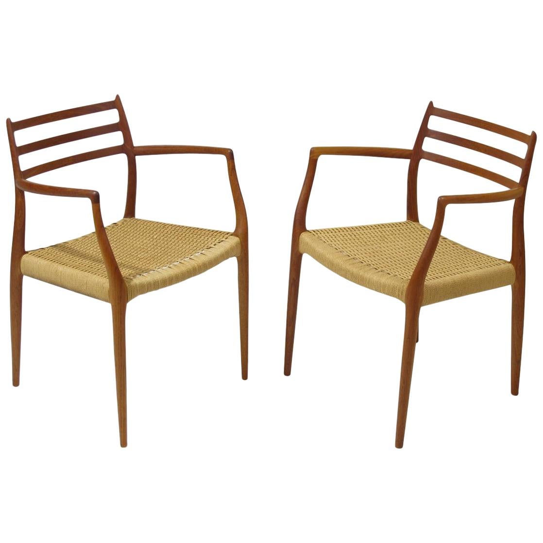 Six JL Møller Model 62, 78 Carver Dining Chairs in Teak and Papercord
