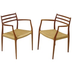 Six JL Møller Model 62, 78 Carver Dining Chairs in Teak and Papercord