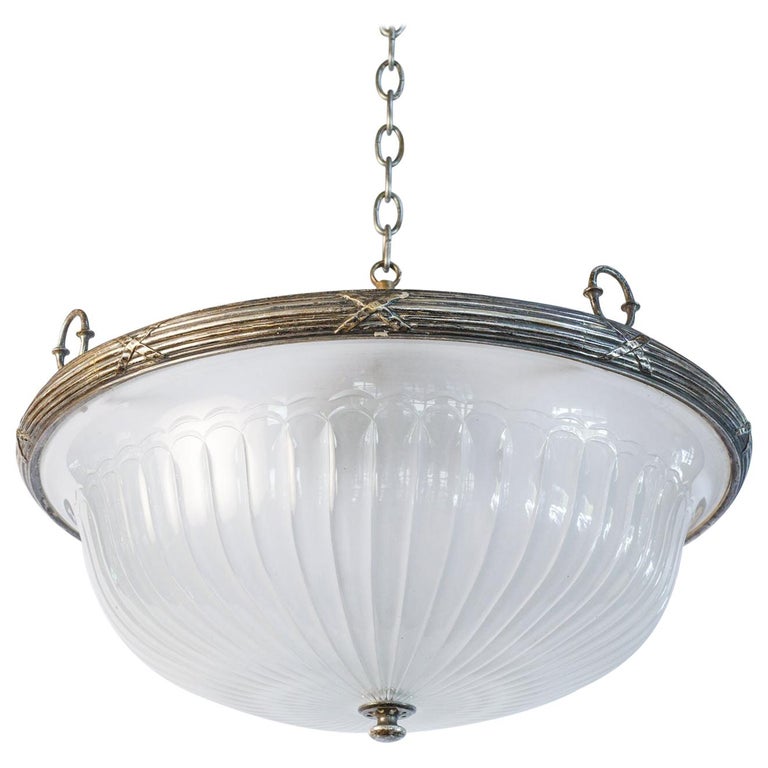 Classic, French Frosted Glass and Silver-Plated Pendant of Grand Size 1
