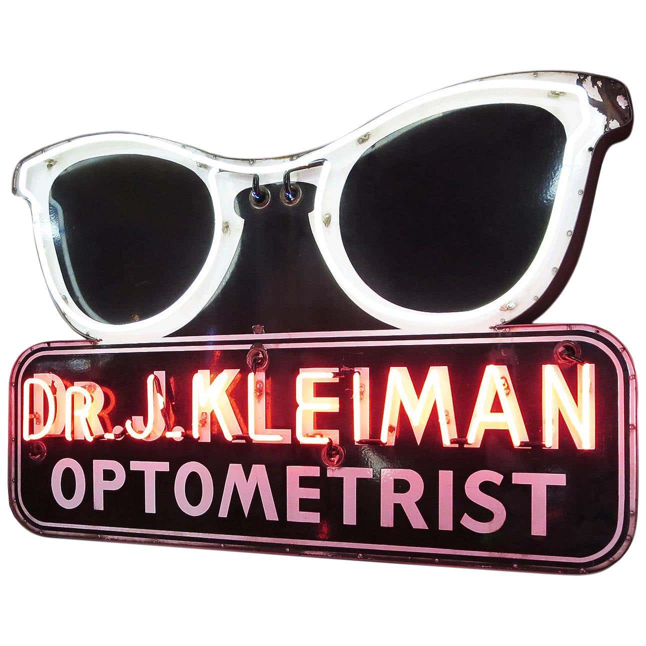 Porcelain Enamel Neon Eyeglass Optometrist Sign at 1stDibs