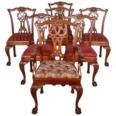 Set of Seven Carved Mahogany Chippendale Dining Chairs