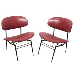 Italian Mid Century Modern Red Vinyl Lounge Chairs by Gastone Rinaldi, 1950