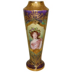 German Royal Vienna Art Nouveau Portrait Vase Porcelain Gold Gilding