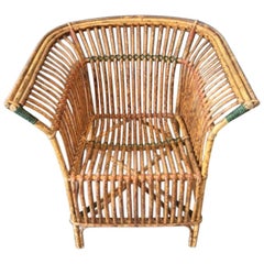 Antique Split Tiger Cane Armchair with Organic Fan Form Lines