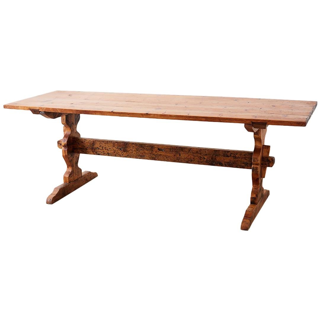 Rustic Italian Baroque Style Pine Trestle Farm Table