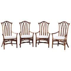 Chinese Pagoda Style Bamboo Rattan Dining Chairs