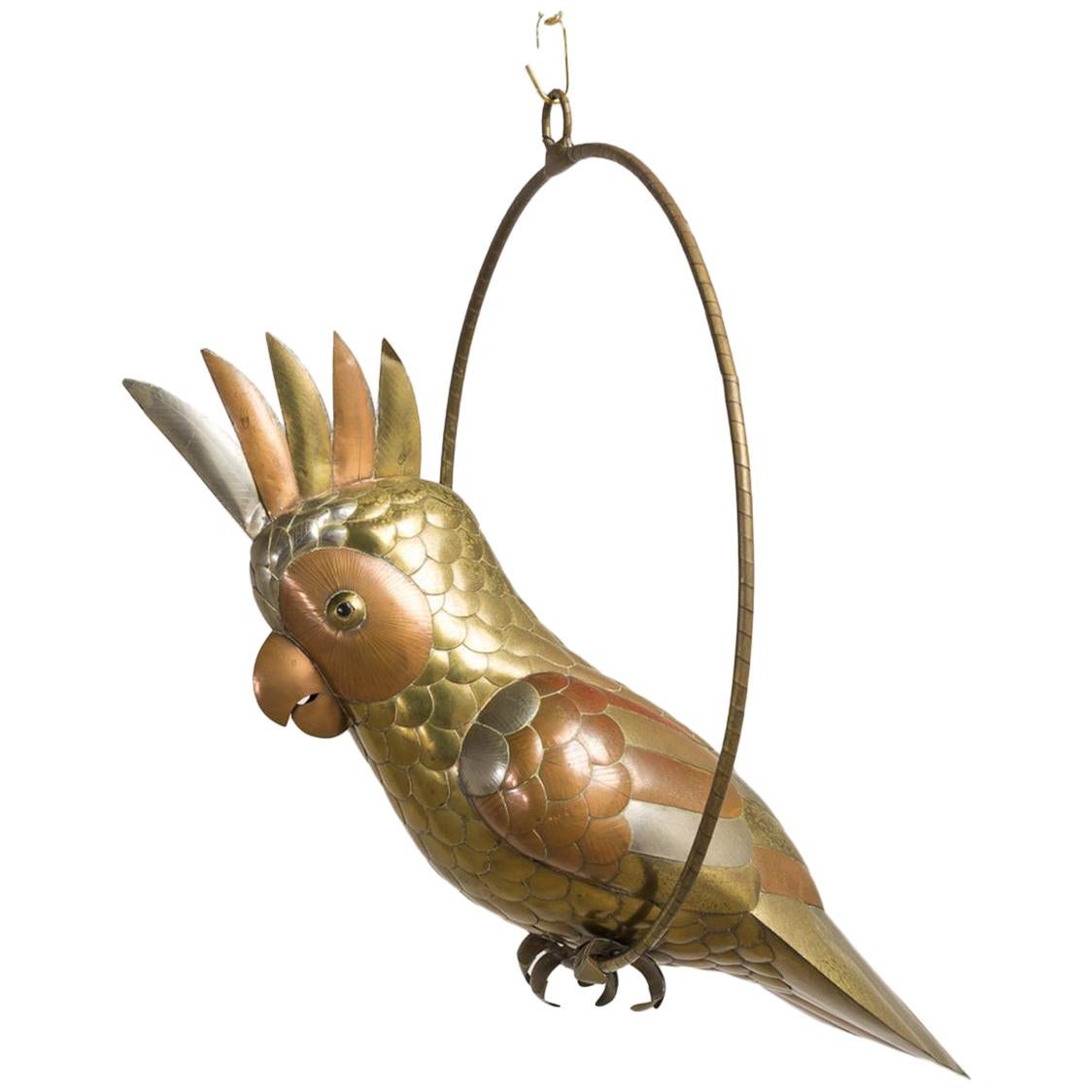 Brass and Copper Cockatoo by Sergio Bustamante, 1960s For Sale