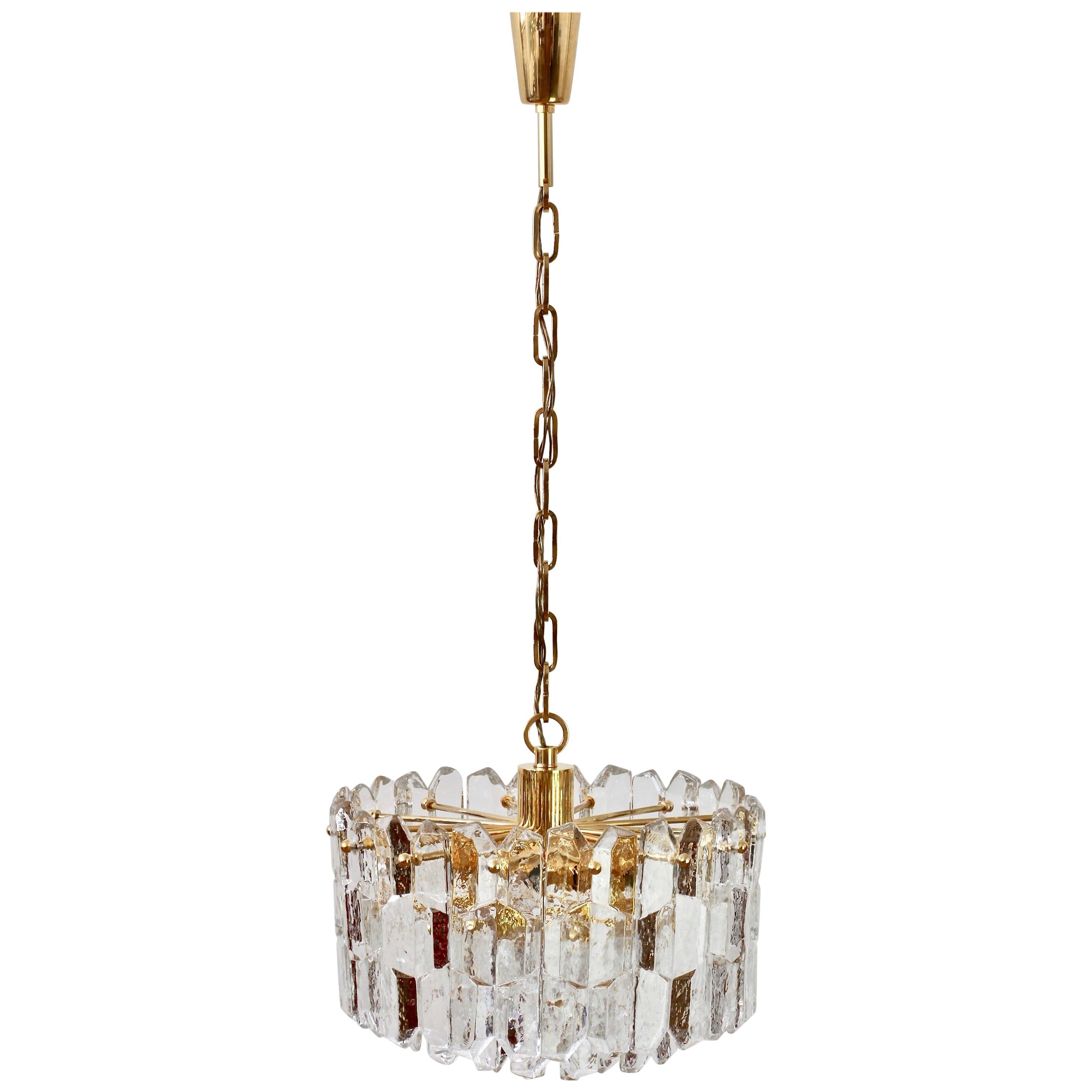 Kalmar Large "Palazzo" Ice Crystal Glass & Gilt Brass Chandelier Austria, 1970s For Sale