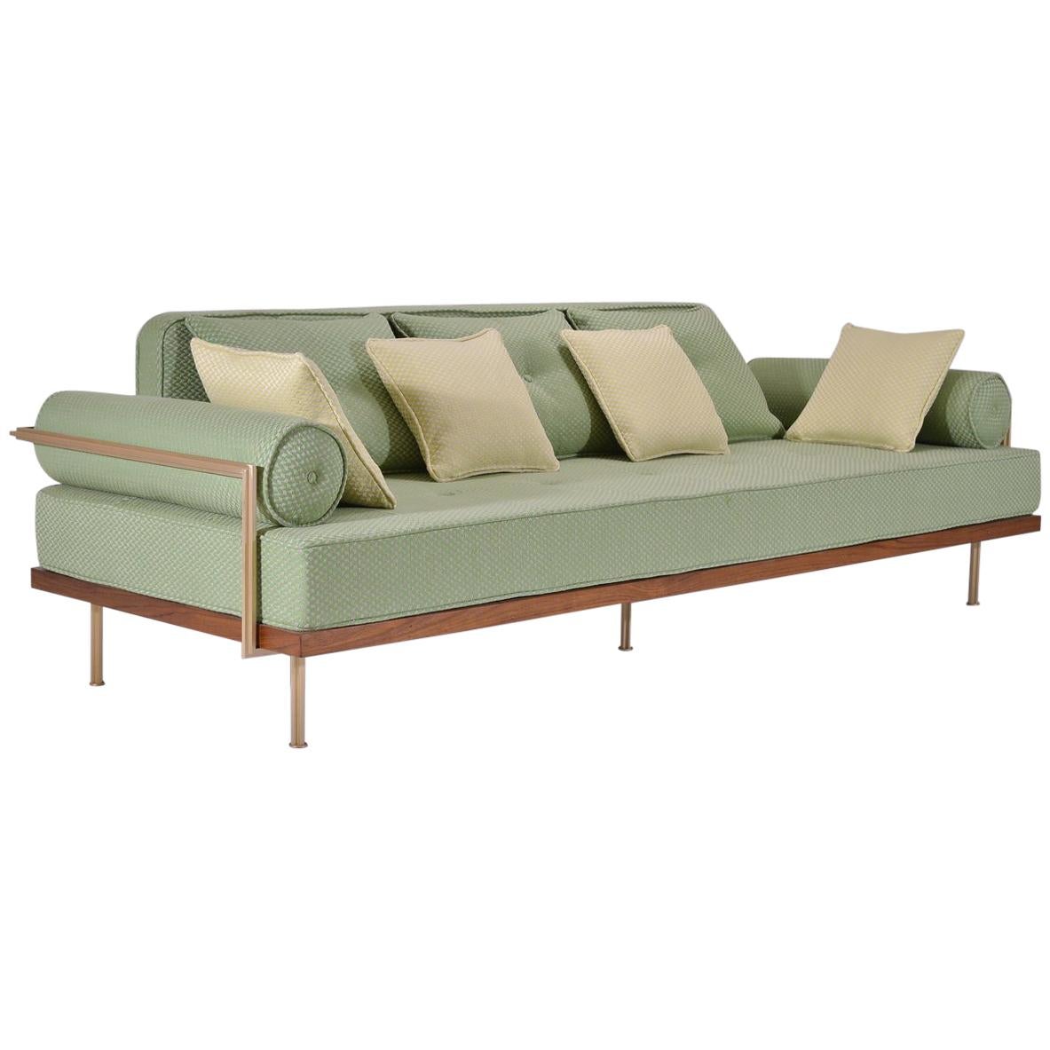 Bespoke Sofa with Brass and Reclaimed Hardwood Frame, by P. Tendercool 