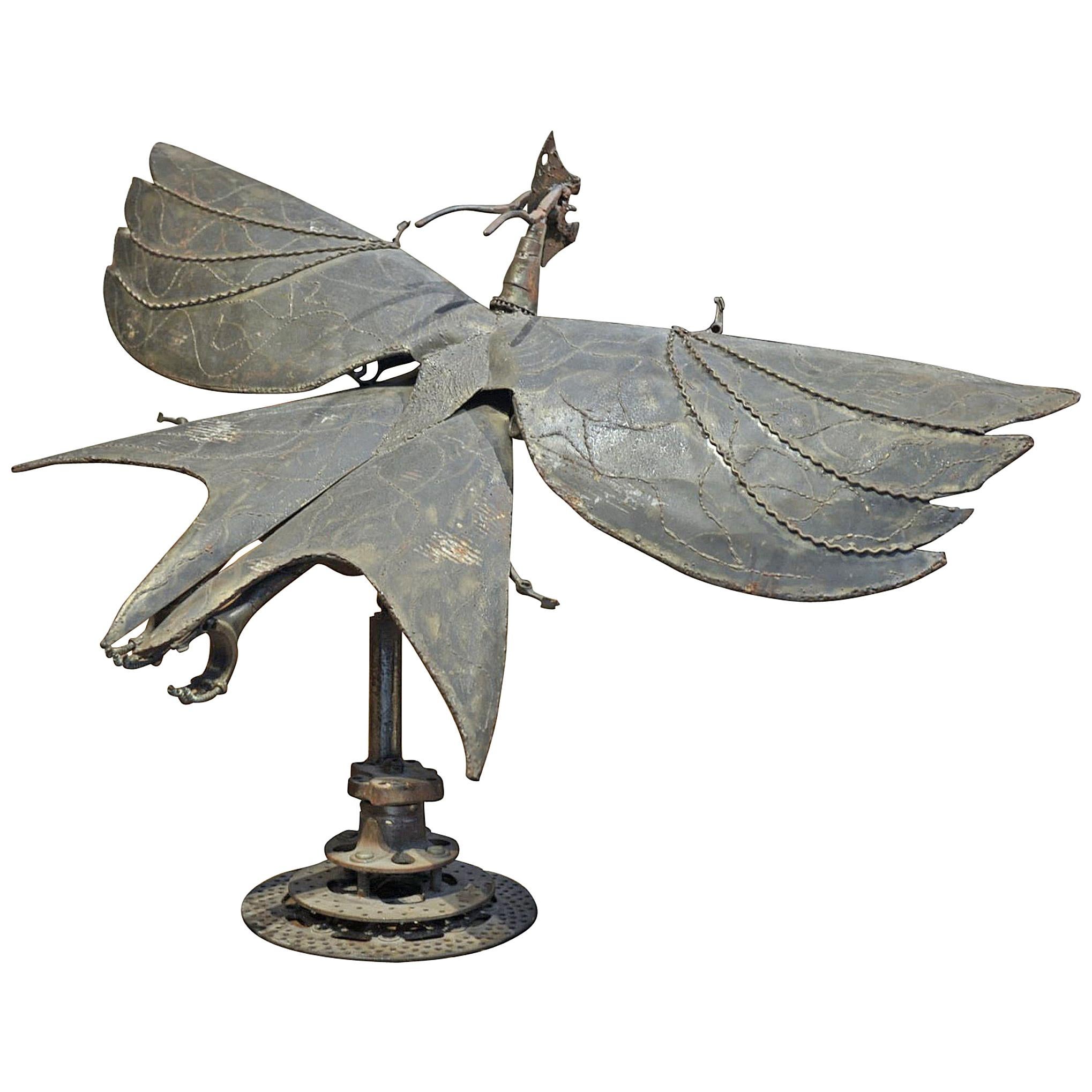 Folk Art Large Turning Dragon Metal Sculpture, circa 1960 For Sale at