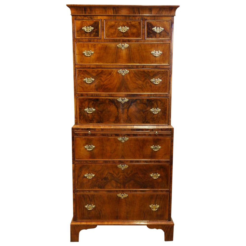 Georgian Style Walnut Chest on Chest For Sale