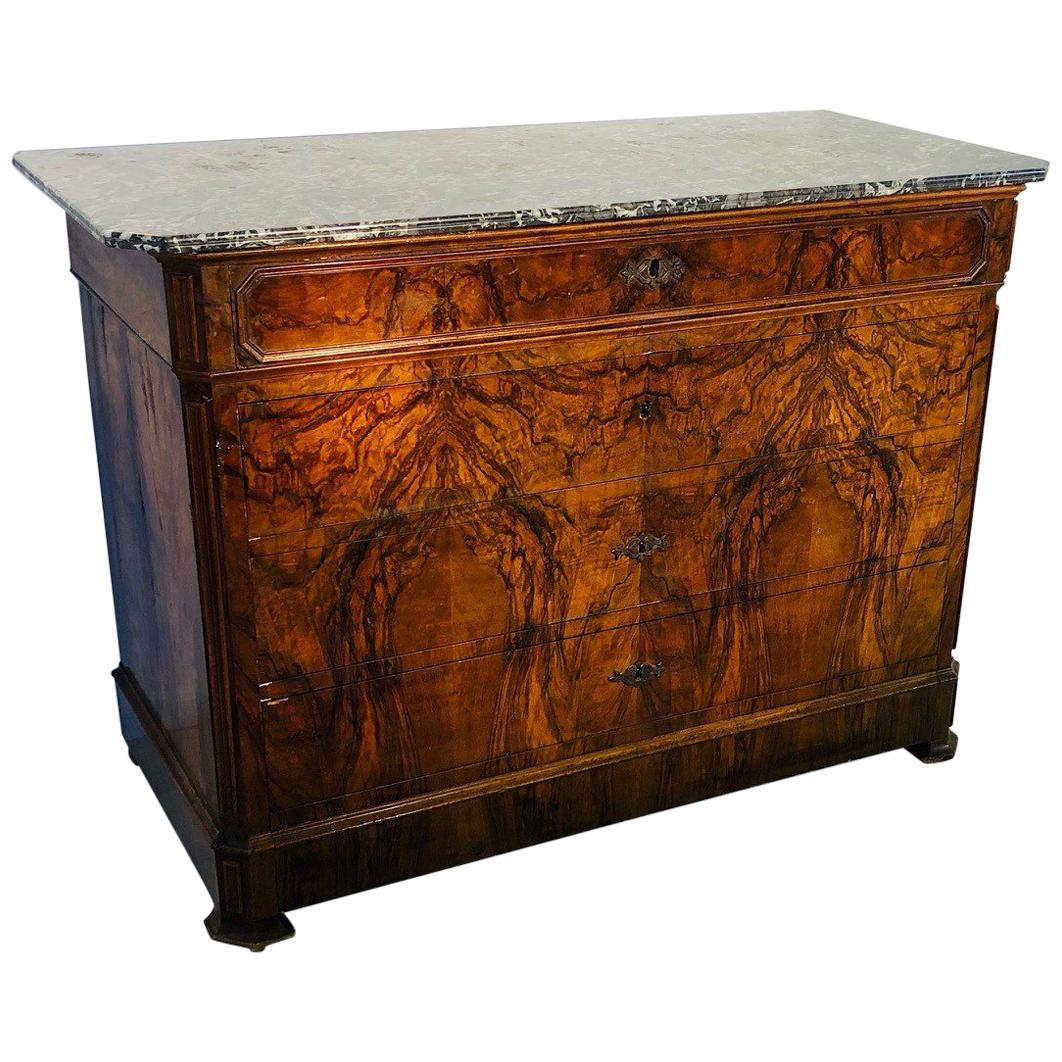 1830s Marble-Top Biedermeier Chest of Drawers Made of Walnut