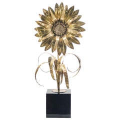 Rare French Hollywood Regency Brass Maison Jansen Sunflower Table Lamp, 1970s