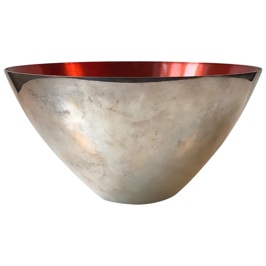 Large Danish Modernist Bowl in Silver Plate and Enamel by DGS, 1950s