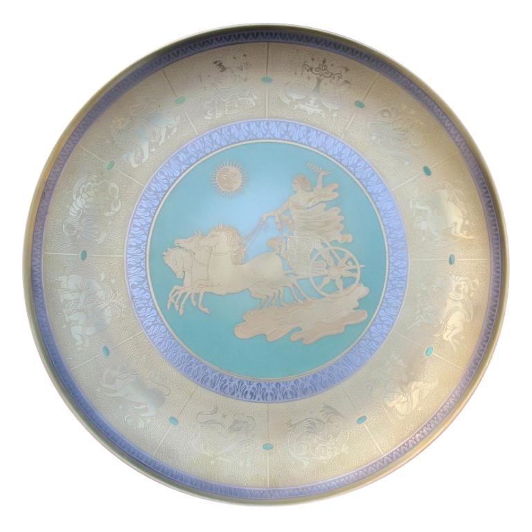 Plat en porcelaine pure or avec décorations signes du zodiaque Arte Morbelli Gold en vente
