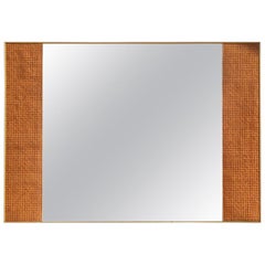 Rectangular Italian Mirror with Vienna Straw 1950s Design Golden Aluminum Frame