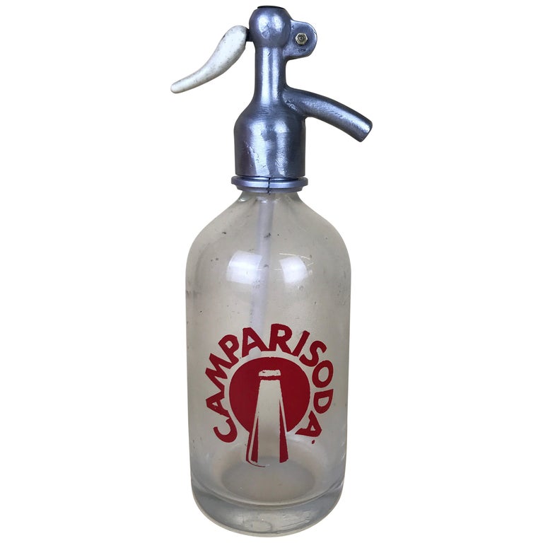 1950s Glass Italian Soda Syphon Seltzer Logo Campari Soda 1/2 Liter Bar Bottle For Sale