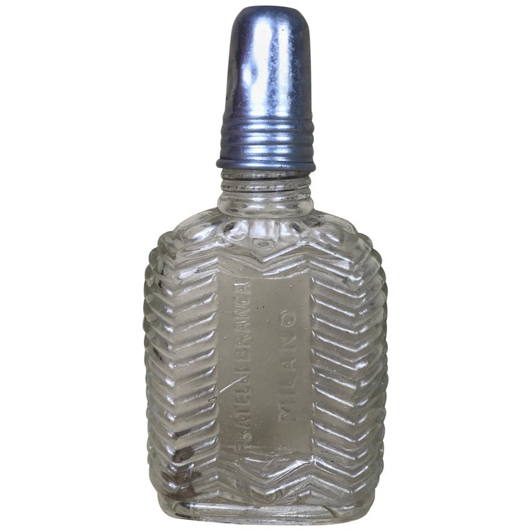 1950s Rare Vintage Italian Fratelli Branca Milano Glass Flask with Aluminium Cup For Sale