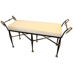 Vintage To Die for Gorgeous Neoclassical Swan Motif Black Iron and Brass Bench