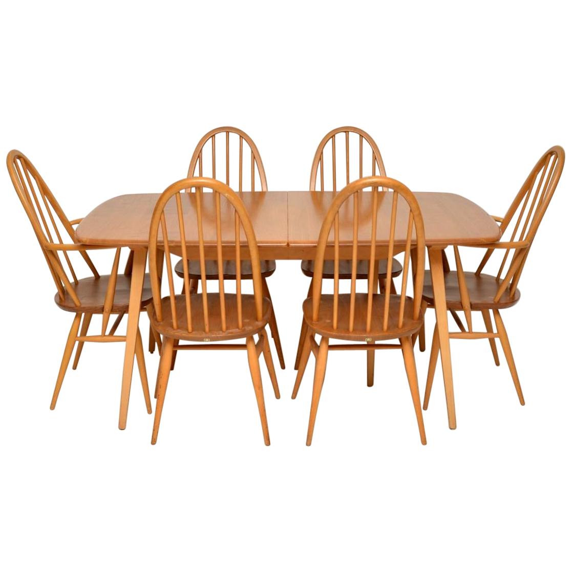 1960s Vintage Ercol Grand Windsor Dining Table and Six Chairs